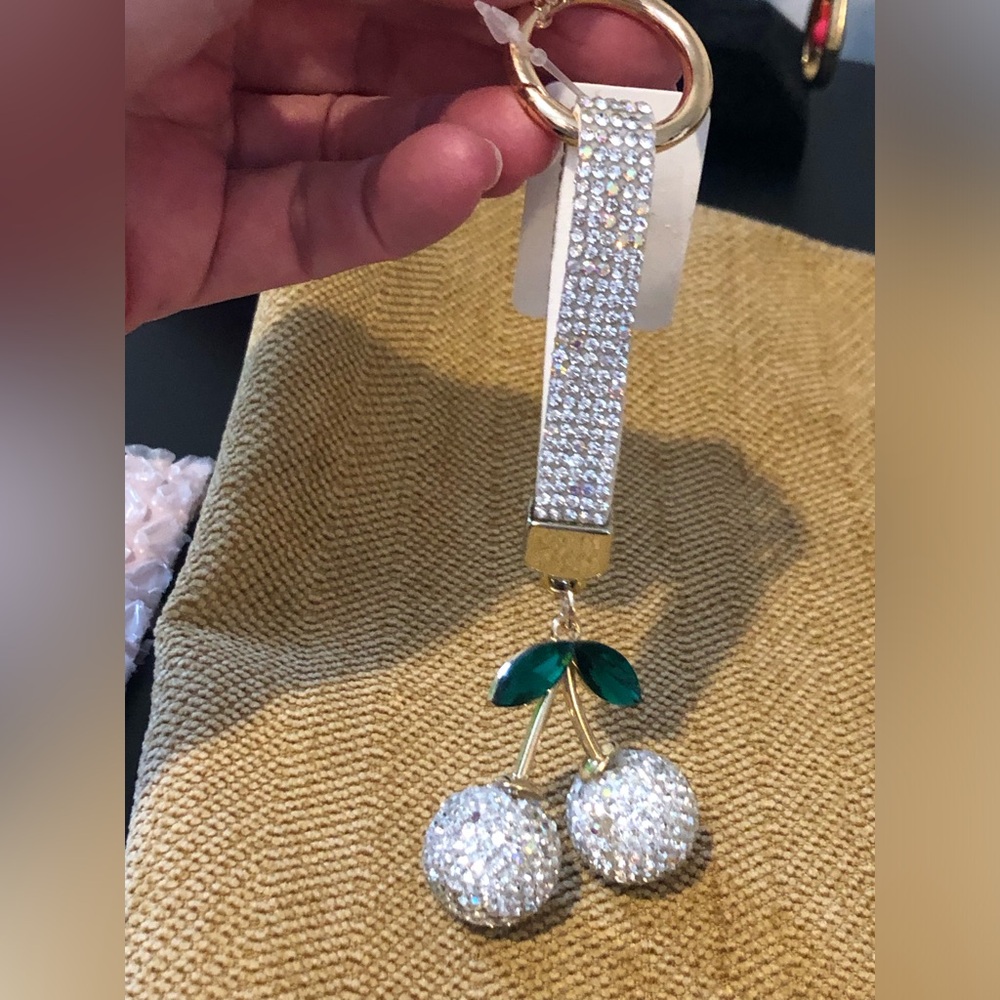 Rhinestone cherry bag charm/keychain